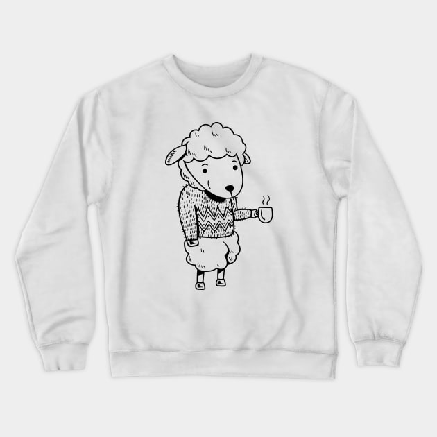 Sheep - Cute sheep drinking coffee Crewneck Sweatshirt by KC Happy Shop